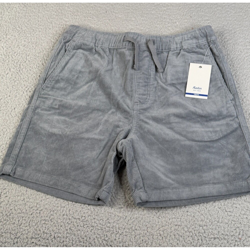 KATIN Boys Kord Patio Short Large 14-16 Gray Corduroy Elastic Waist  6" Inseam